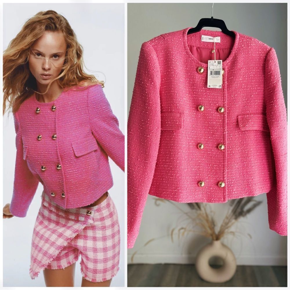 Mango Textured Blazer Gold Buttons New Barbie Barbiecore